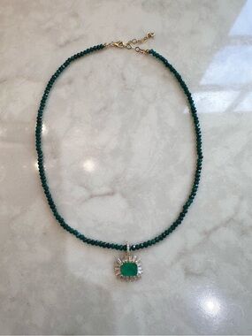 Jade Faceted Bead Necklace with Emerald Green Charm Pendant